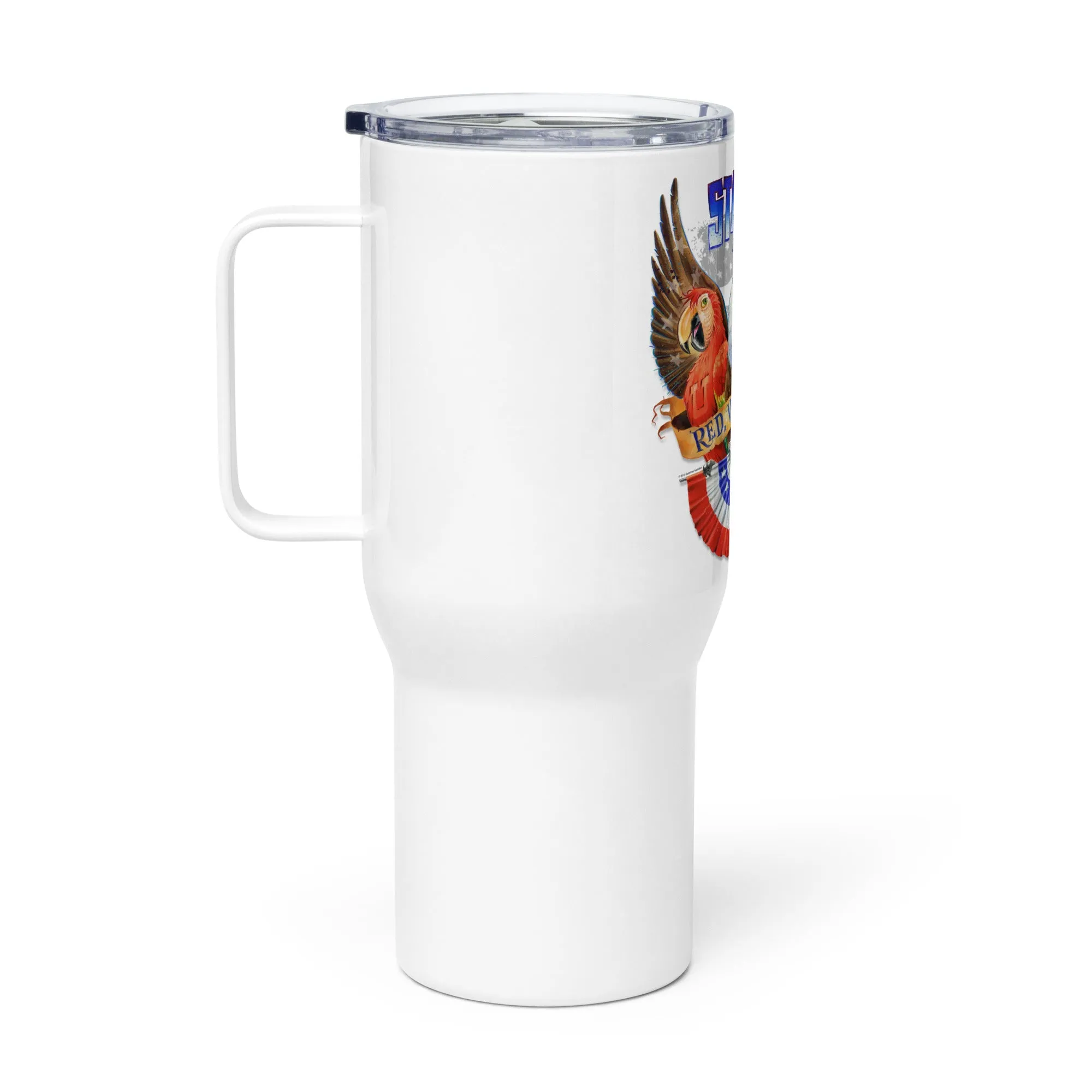 Parrots Stand Up For Your Red White & Blue Patriotic Travel Mug With Handle