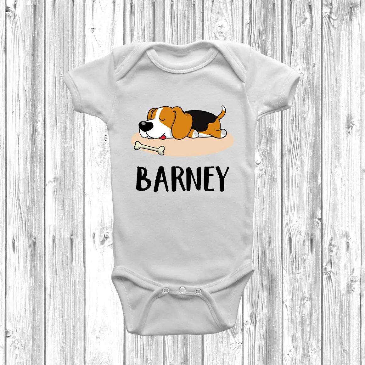 Personalised Beagle Lazy Dog Baby Grow