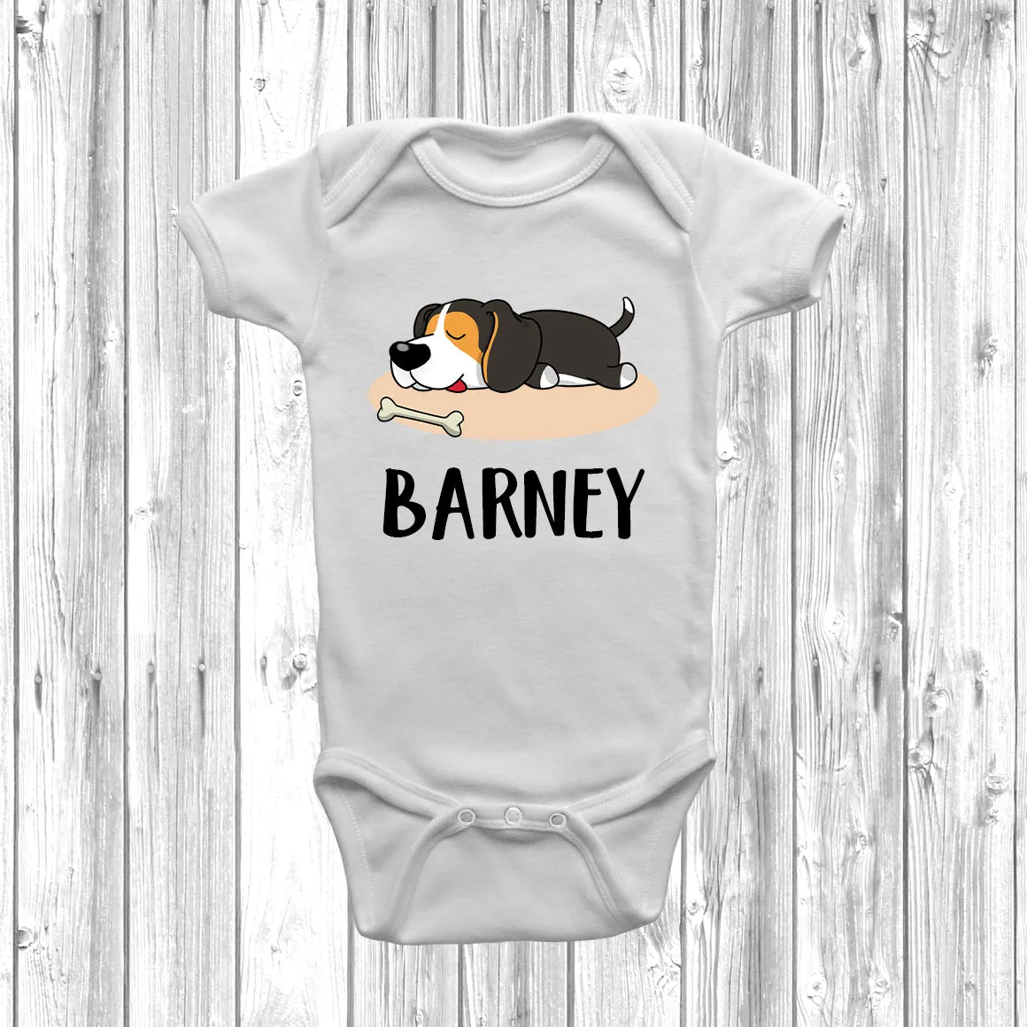 Personalised Beagle Lazy Dog Baby Grow
