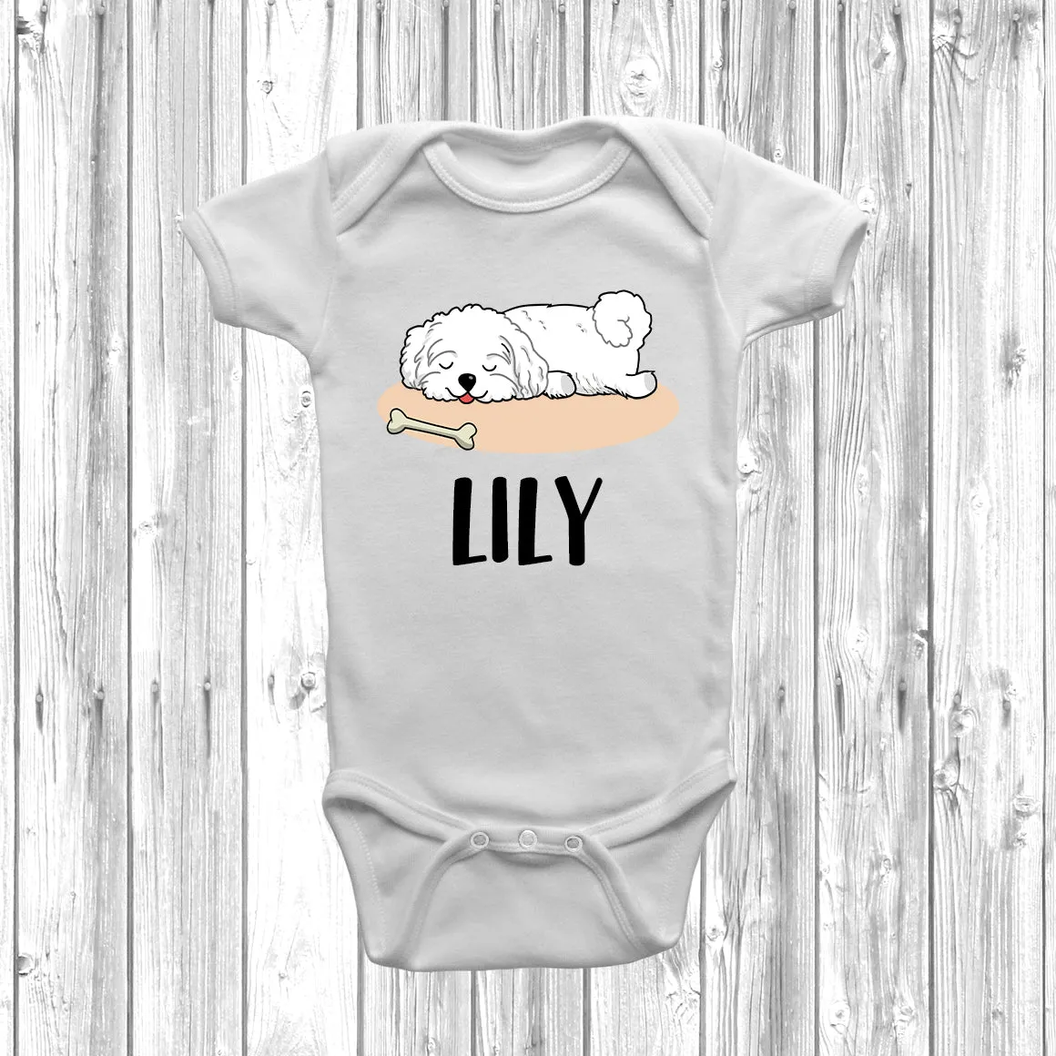 Personalised Bichon Frise Lazy Dog Baby Grow