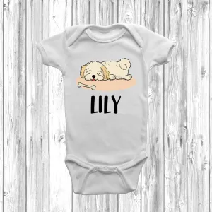 Personalised Bichon Frise Lazy Dog Baby Grow