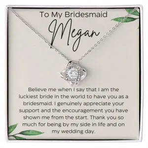 Personalized To My Bridesmaid Love Knot Necklace