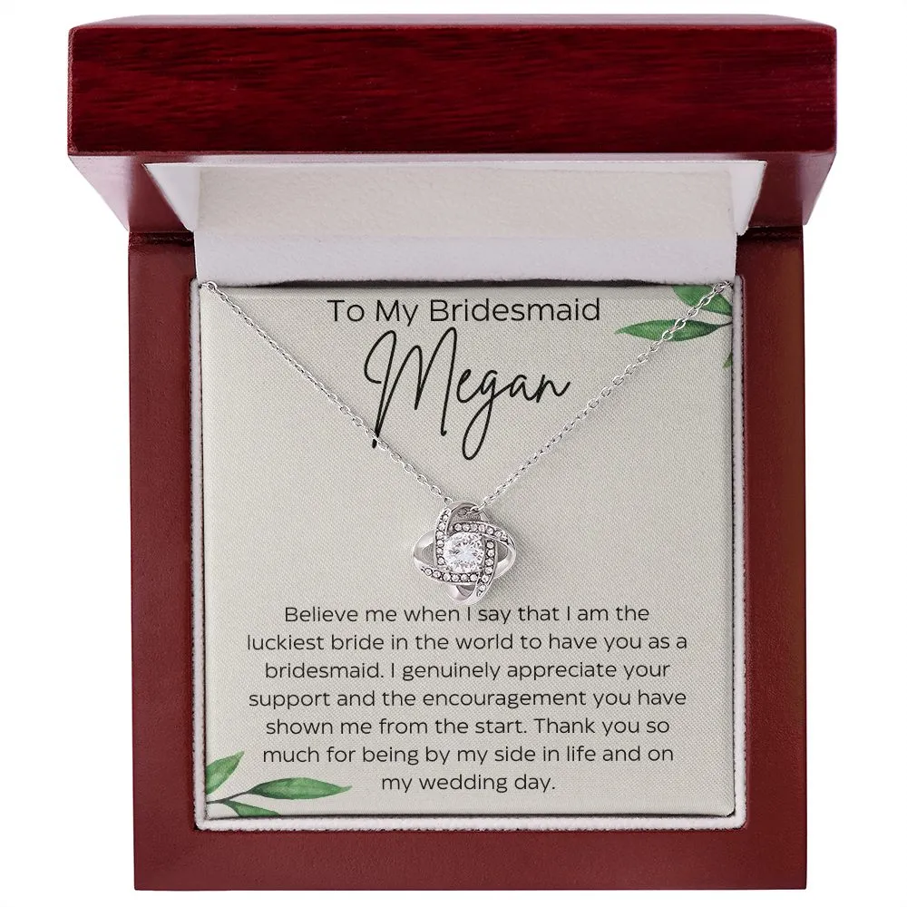 Personalized To My Bridesmaid Love Knot Necklace