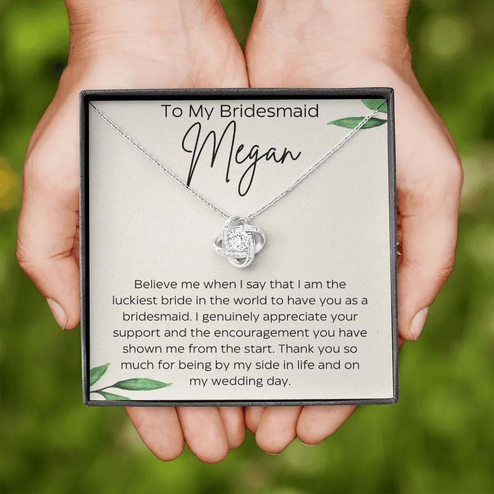 Personalized To My Bridesmaid Love Knot Necklace