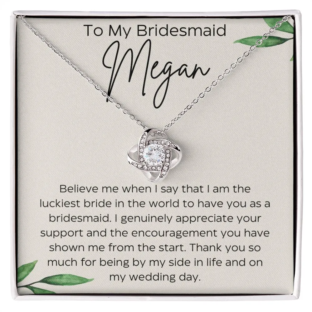 Personalized To My Bridesmaid Love Knot Necklace