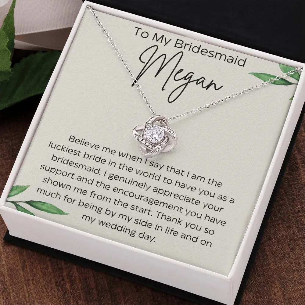 Personalized To My Bridesmaid Love Knot Necklace