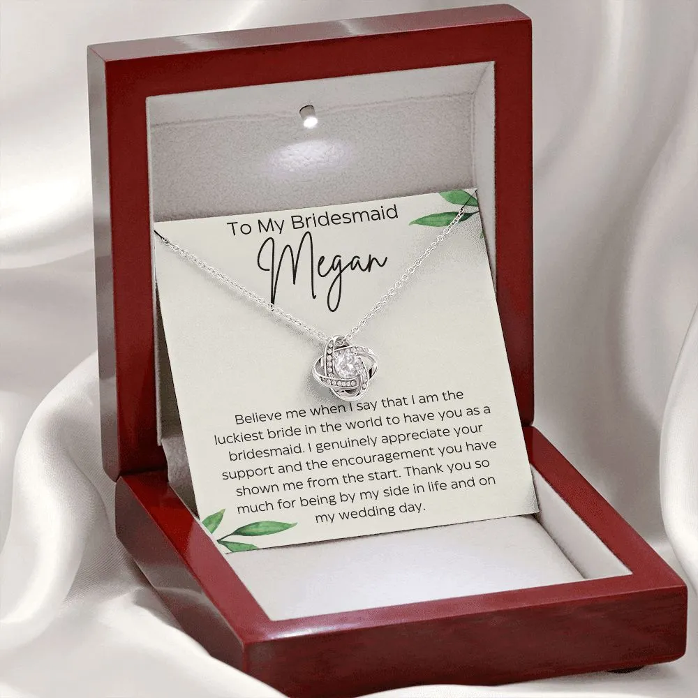 Personalized To My Bridesmaid Love Knot Necklace