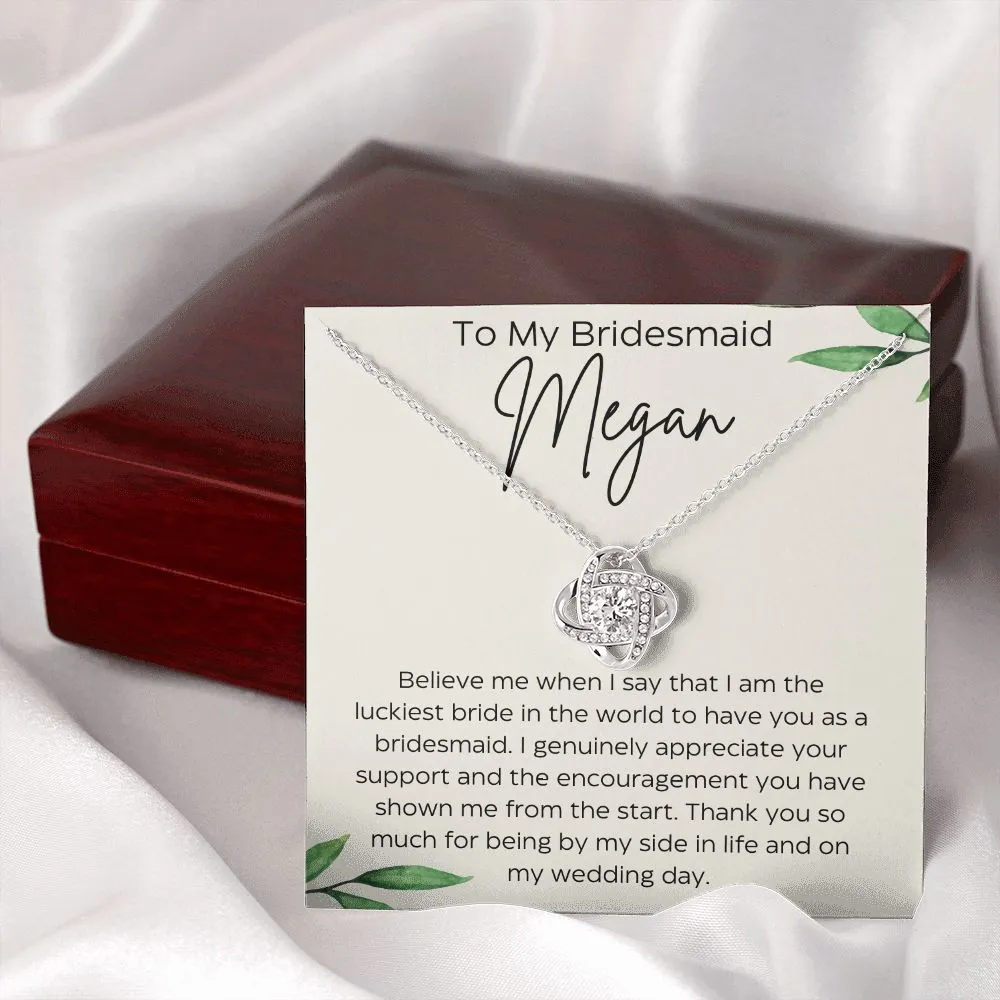 Personalized To My Bridesmaid Love Knot Necklace