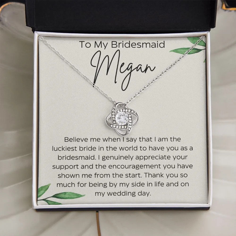 Personalized To My Bridesmaid Love Knot Necklace