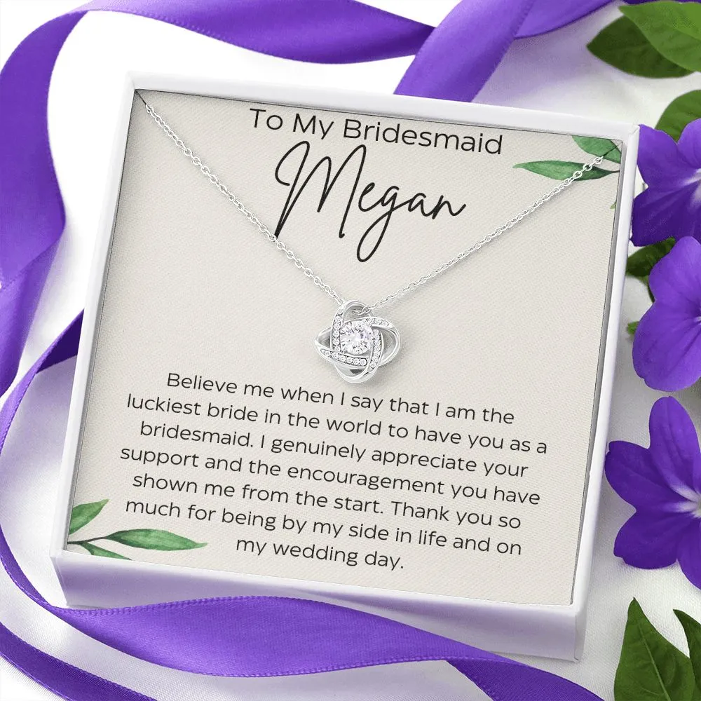 Personalized To My Bridesmaid Love Knot Necklace