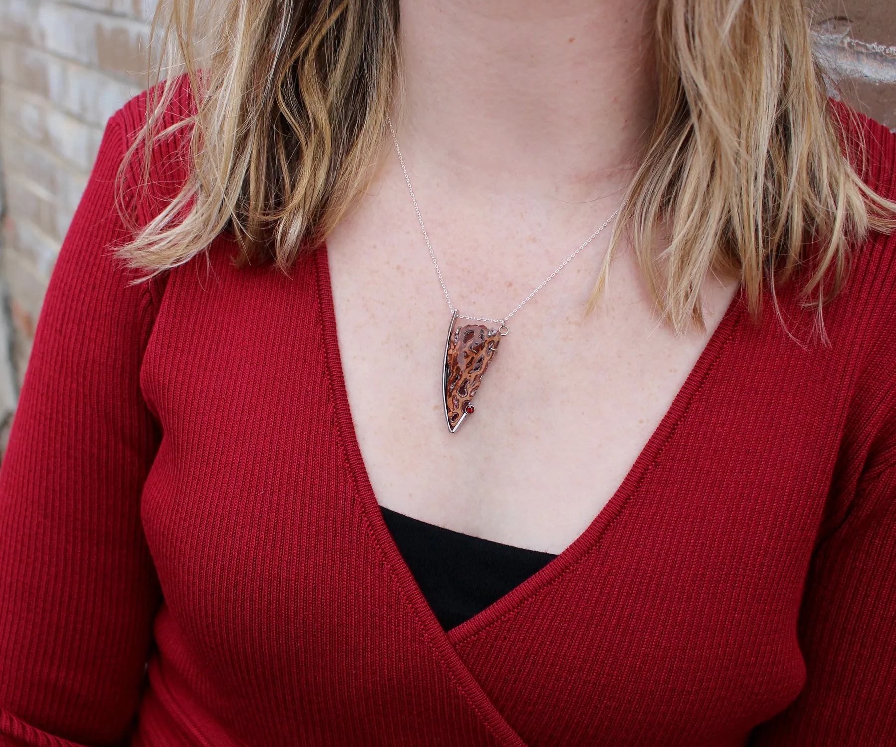 Petrified Wood Angular Garnet Necklace