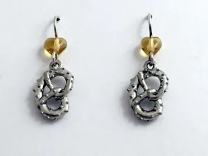 Pewter & Sterling silver soft pretzel dangle Earrings- Philly, pretzels, hearts