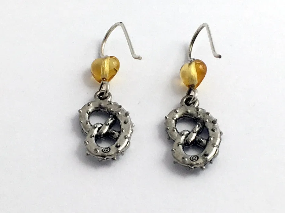 Pewter & Sterling silver soft pretzel dangle Earrings- Philly, pretzels, hearts