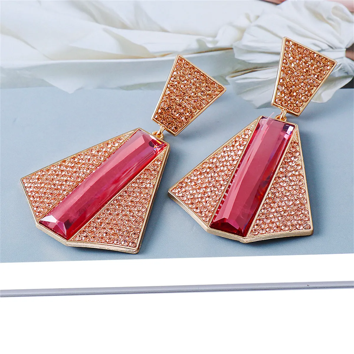 Pink Cubic Zirconia & Crystal Geometric Stripe Drop Earrings