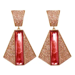 Pink Cubic Zirconia & Crystal Geometric Stripe Drop Earrings