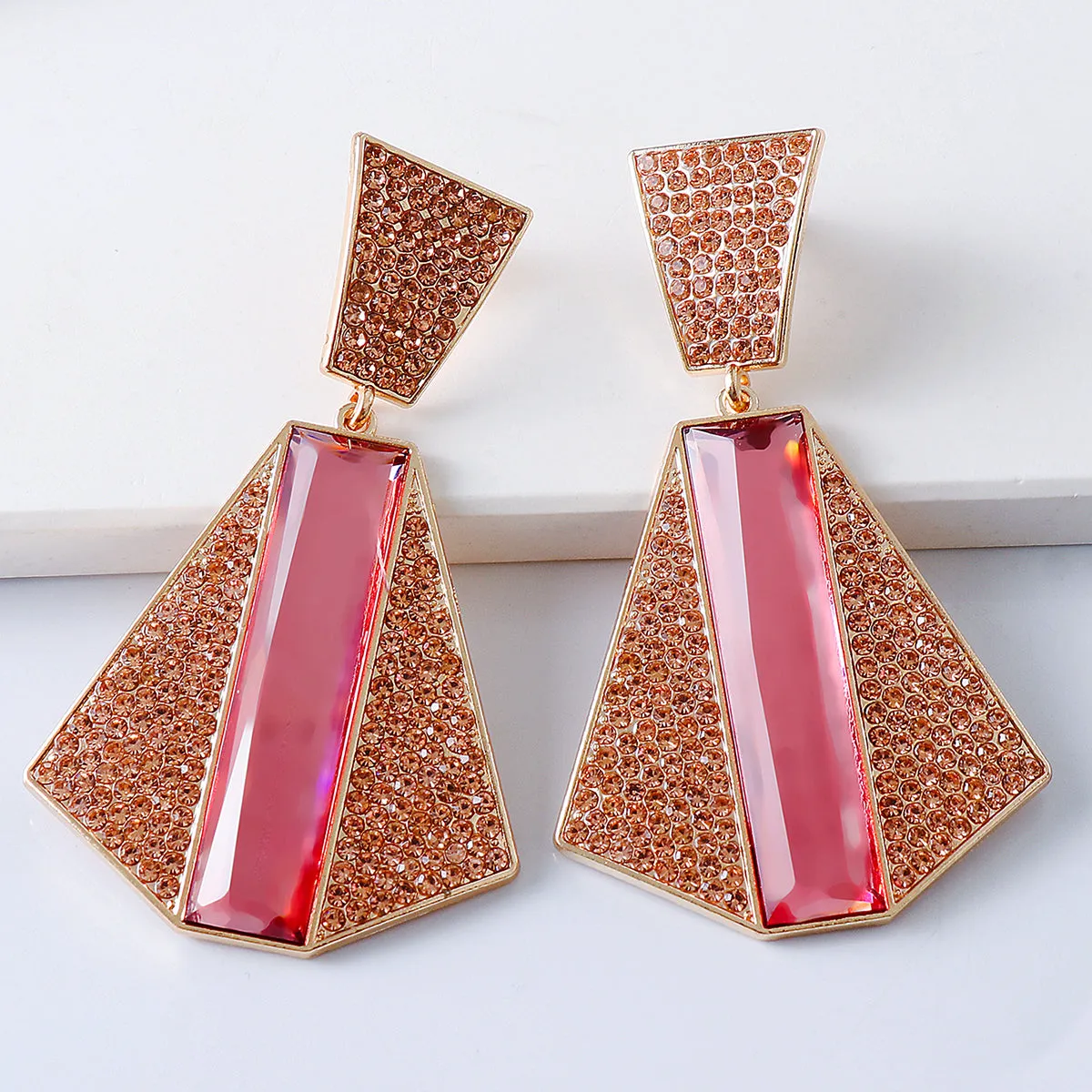 Pink Cubic Zirconia & Crystal Geometric Stripe Drop Earrings