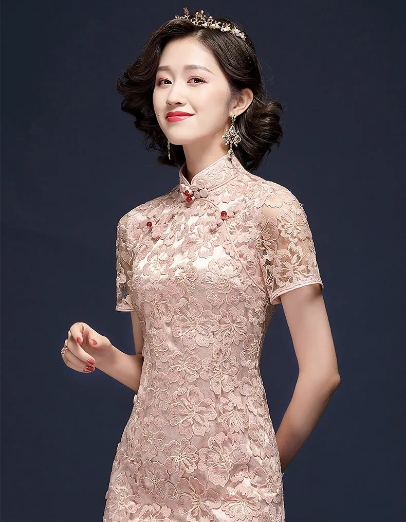 Pink Embroidery Qipao Cheongsam
