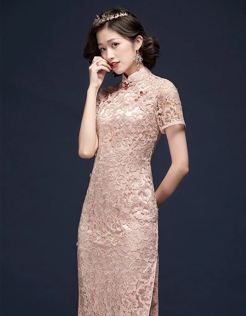 Pink Embroidery Qipao Cheongsam