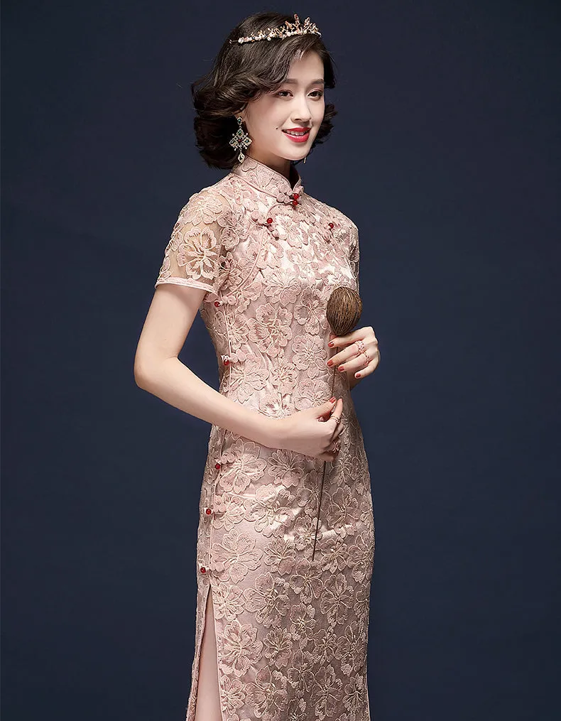 Pink Embroidery Qipao Cheongsam