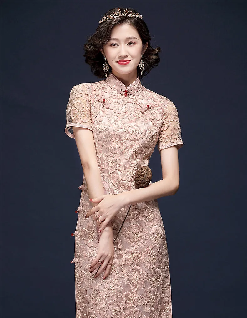 Pink Embroidery Qipao Cheongsam