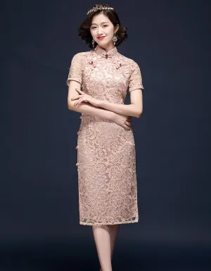 Pink Embroidery Qipao Cheongsam