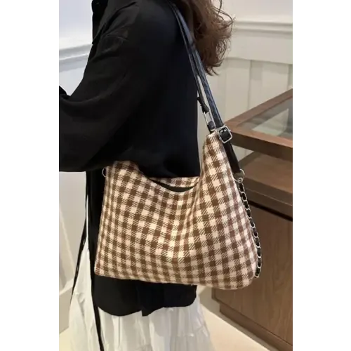 Plaid Adjustable Strap Handbag