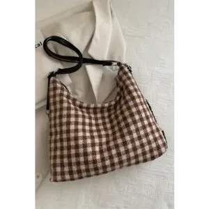 Plaid Adjustable Strap Handbag