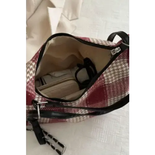 Plaid Adjustable Strap Handbag