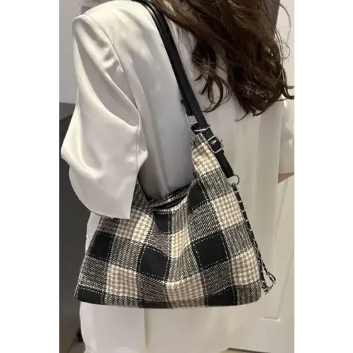 Plaid Adjustable Strap Handbag