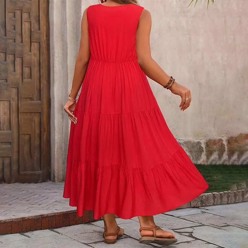 Plus Size Women's Clothing New V-neck Patchwork Sleeveless Dress