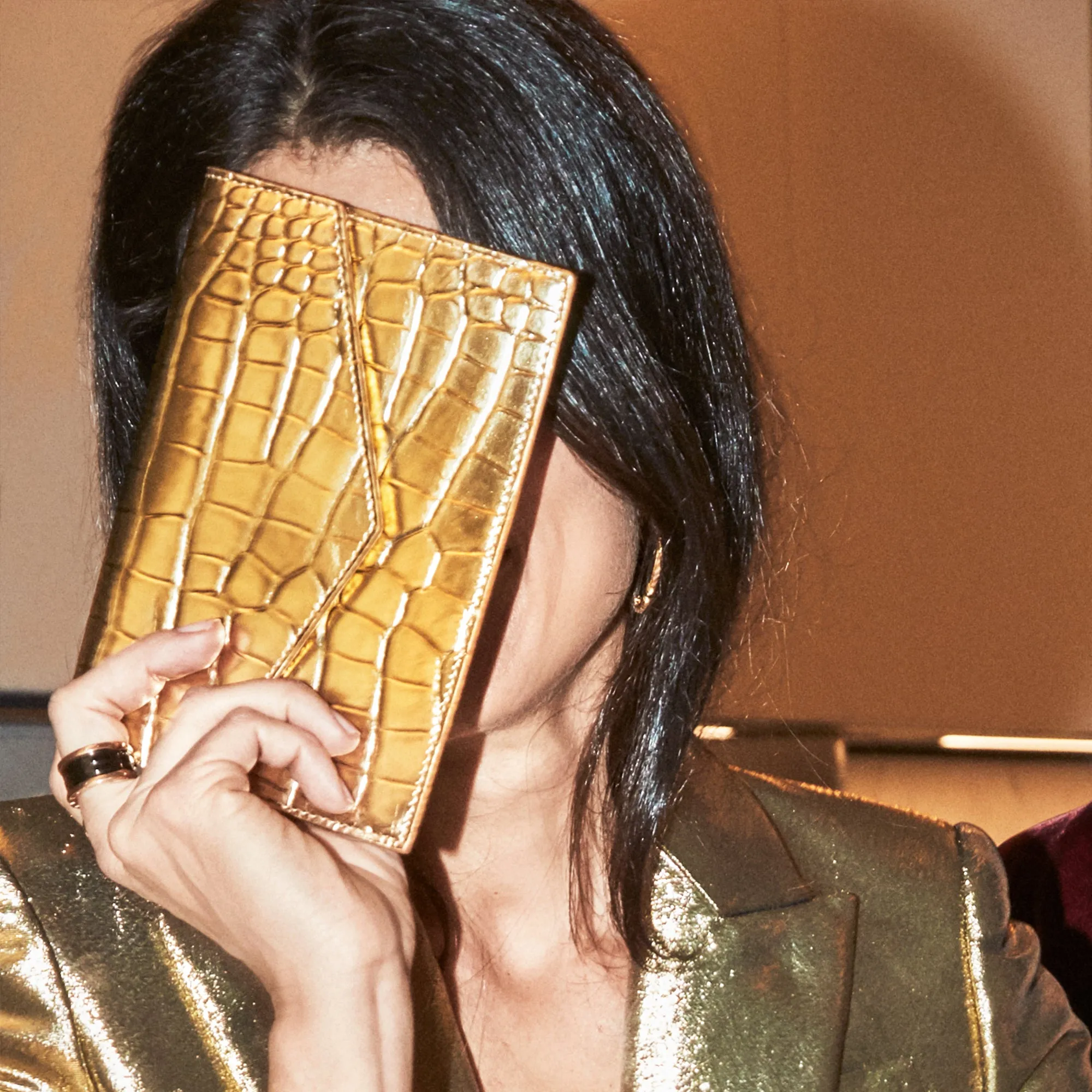 Pouch embossed croc gold