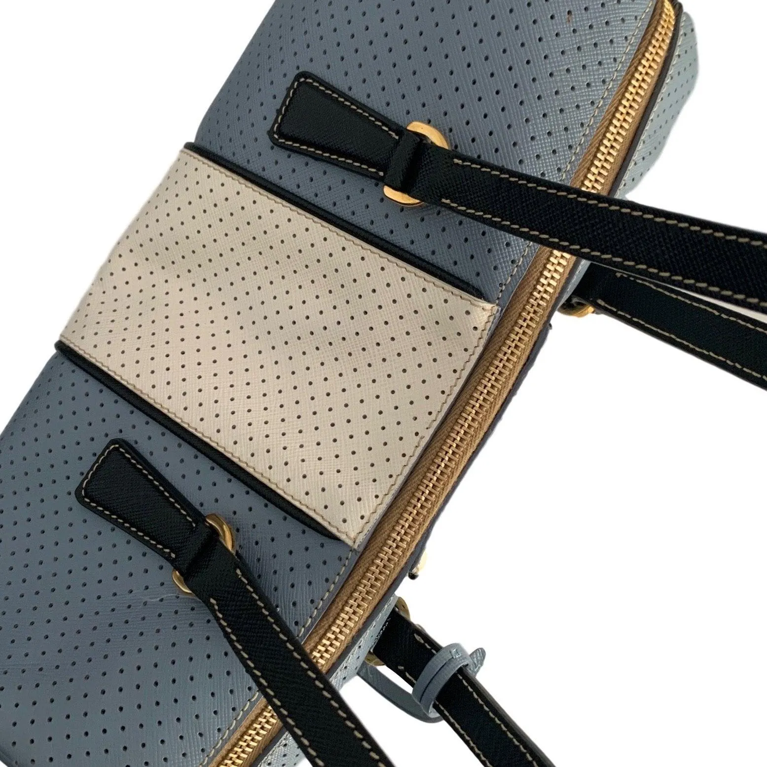 Prada Baby Blue Perforated Cylinder Bag