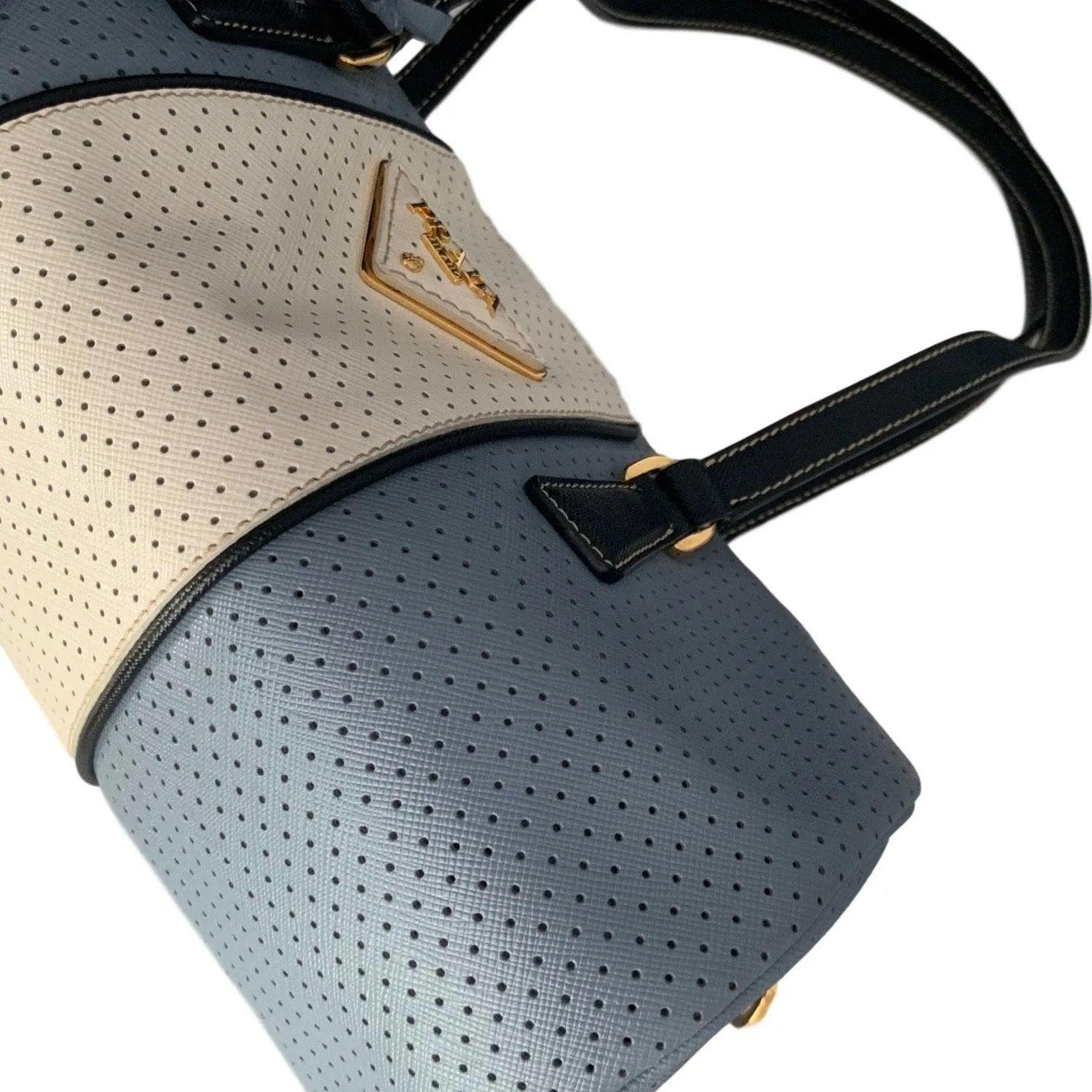 Prada Baby Blue Perforated Cylinder Bag