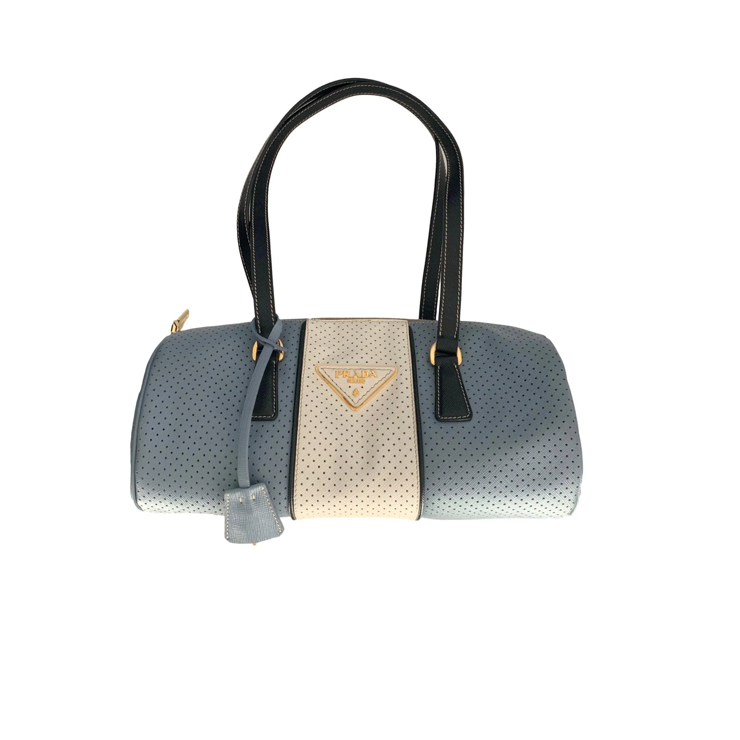 Prada Baby Blue Perforated Cylinder Bag