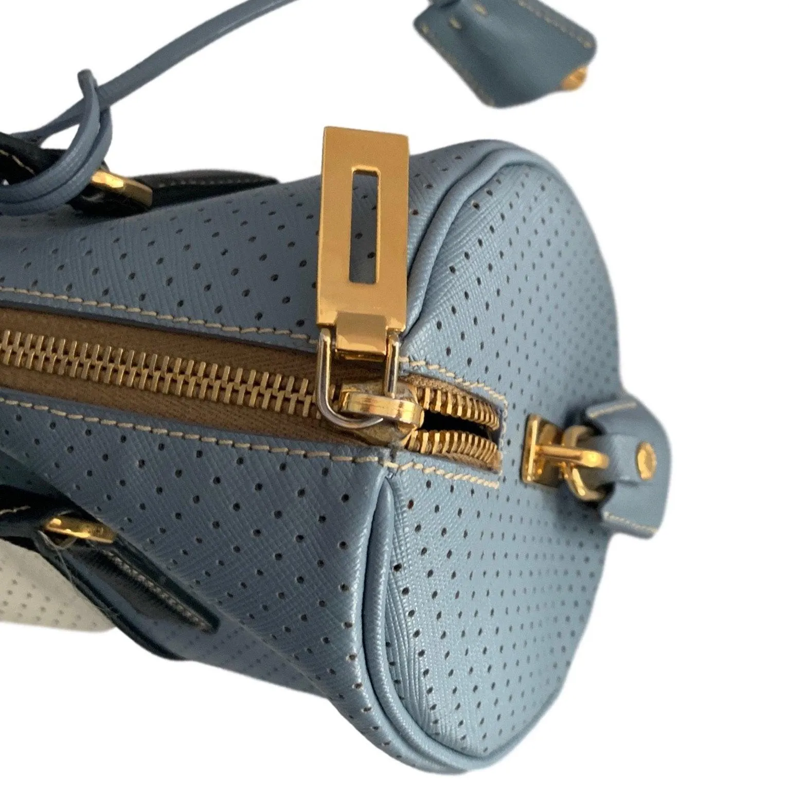 Prada Baby Blue Perforated Cylinder Bag