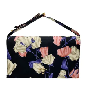 Prada Black Floral Satin Mini Top Handle Bag