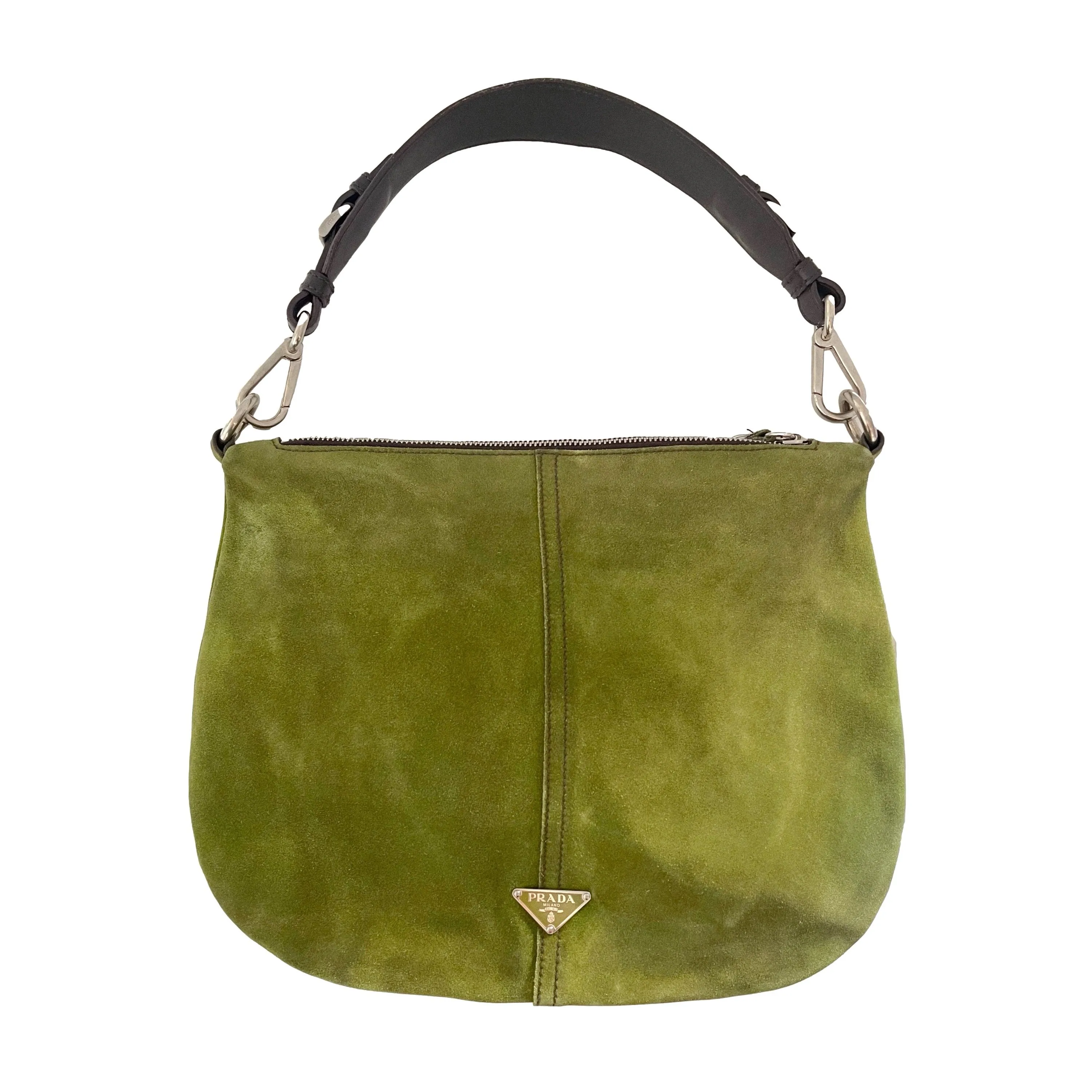 Prada Green Suede Shoulder Bag