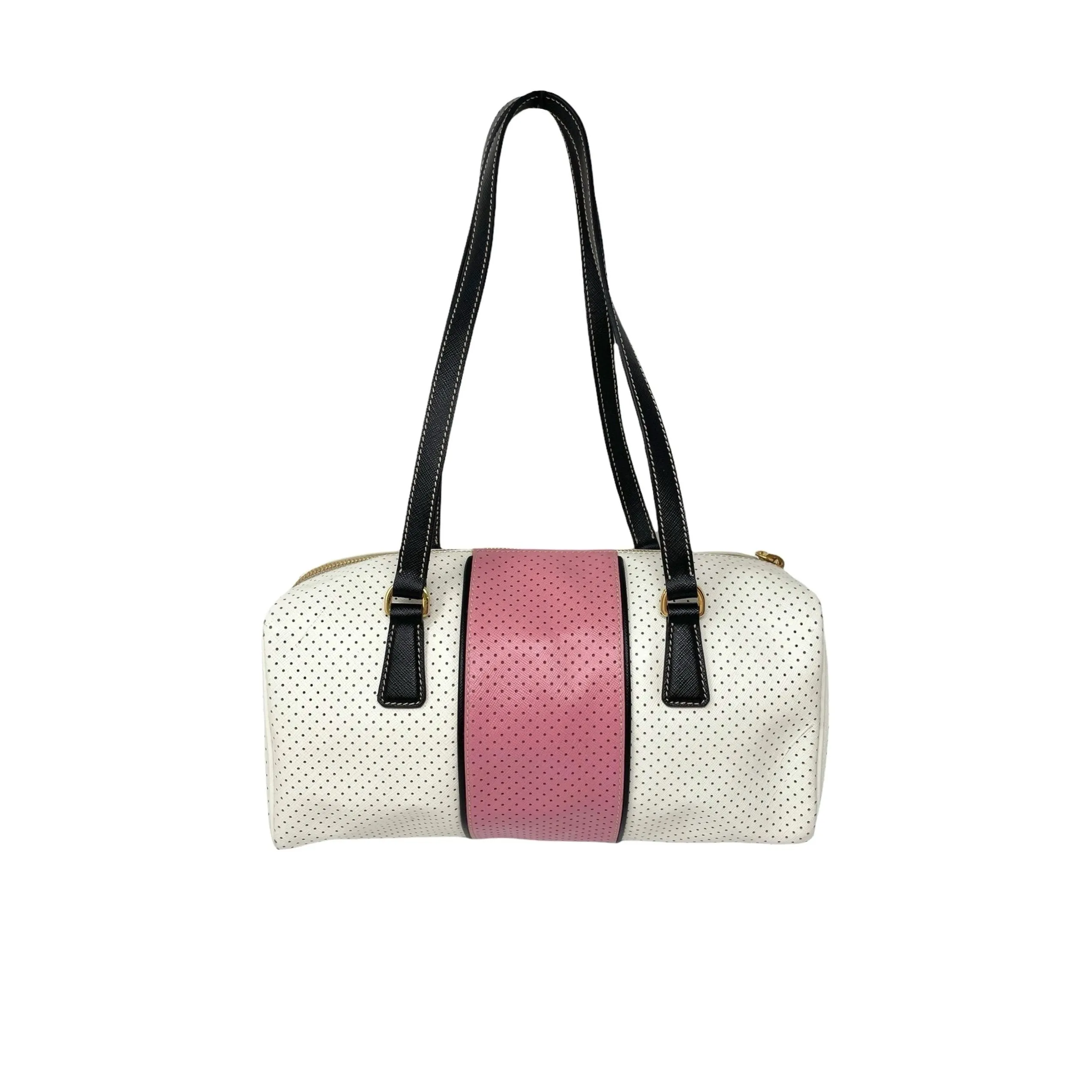 Prada Pink Perforated Barrel Shoulder Bag
