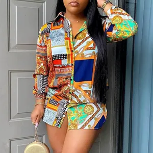 Print Long Sleeve Loose Blouse