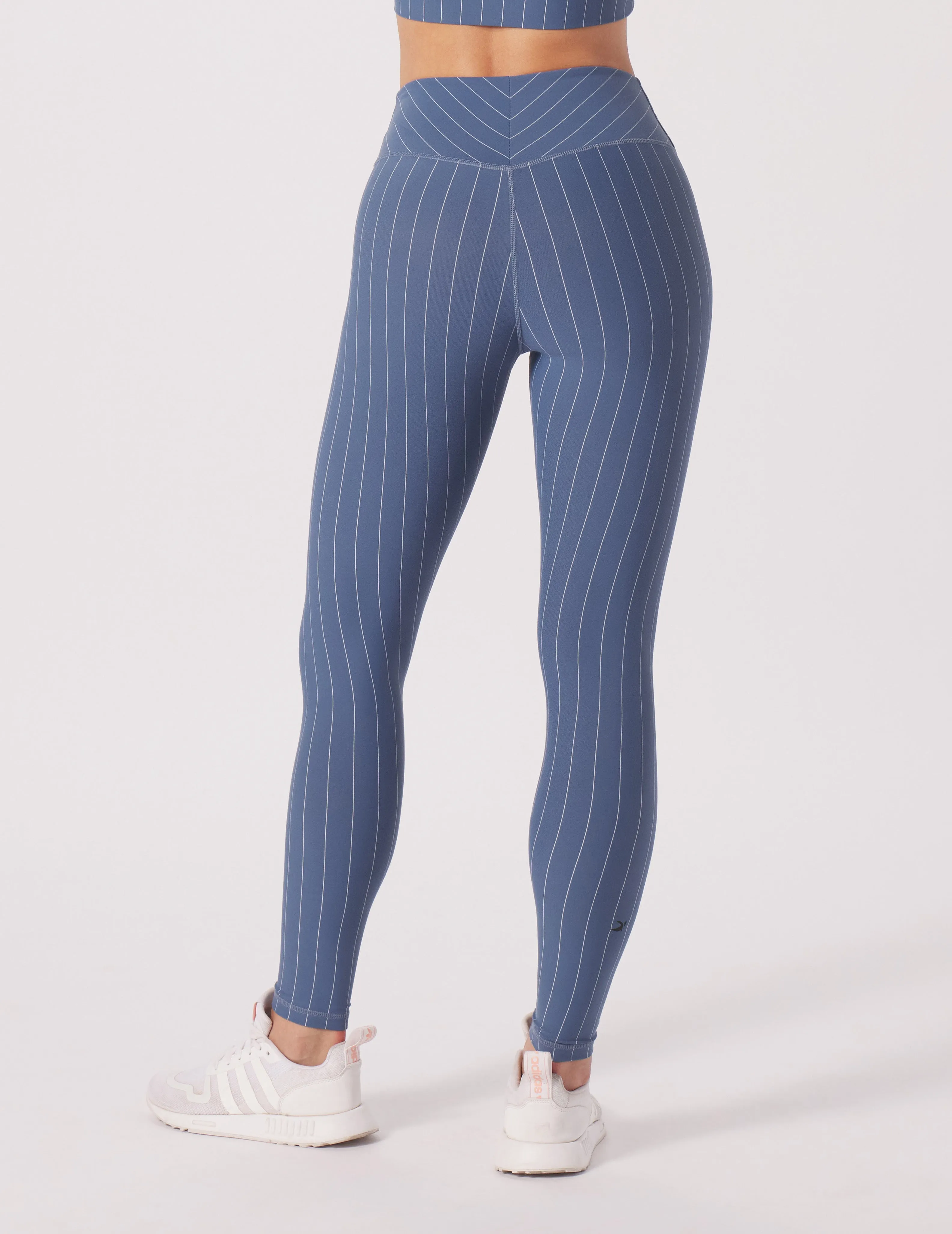 Pursuit Legging: Washed Blue/White Pinstripe