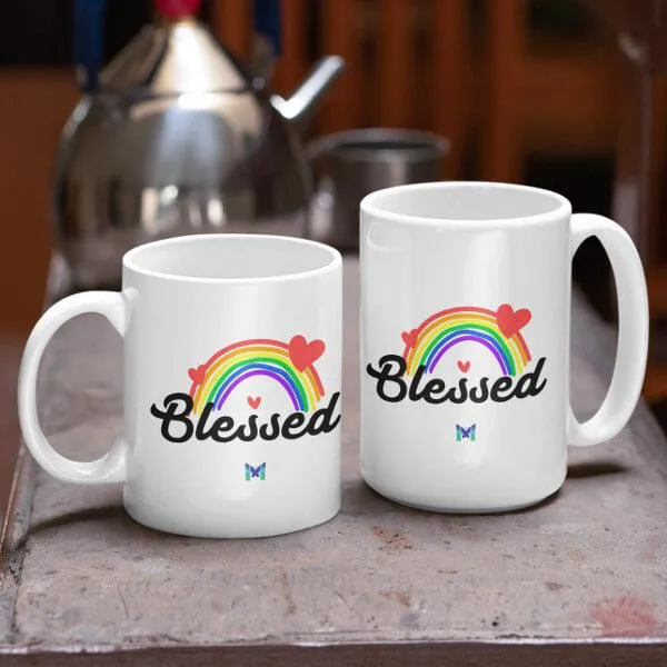 "Blessed" Mug - Rainbow & Hearts