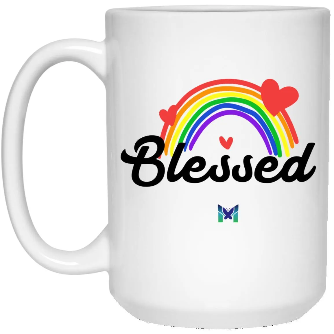 "Blessed" Mug - Rainbow & Hearts