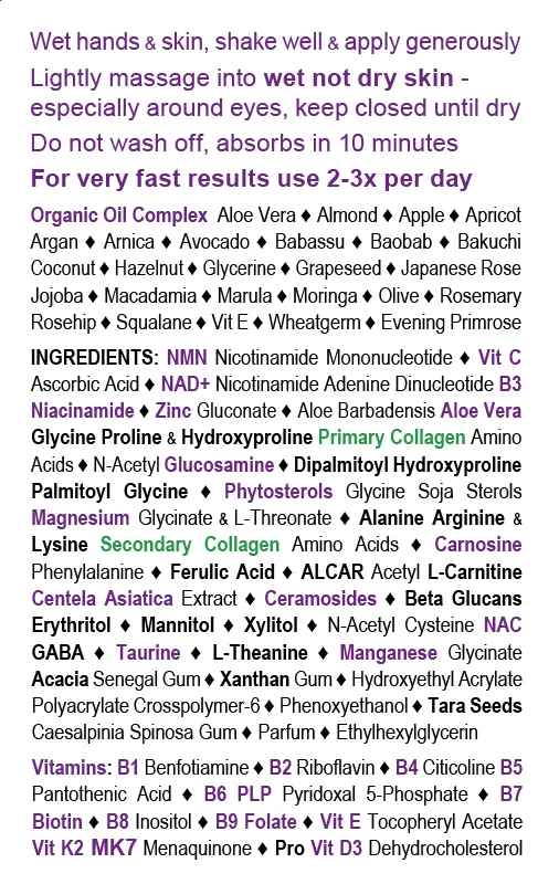 "Bye Bye Lines & Wrinkles" DAY - Face & Skin Rejuvenation - Increase Collagen, Minimise Pores, NAD  NMN Vitamin C   Niacinamide