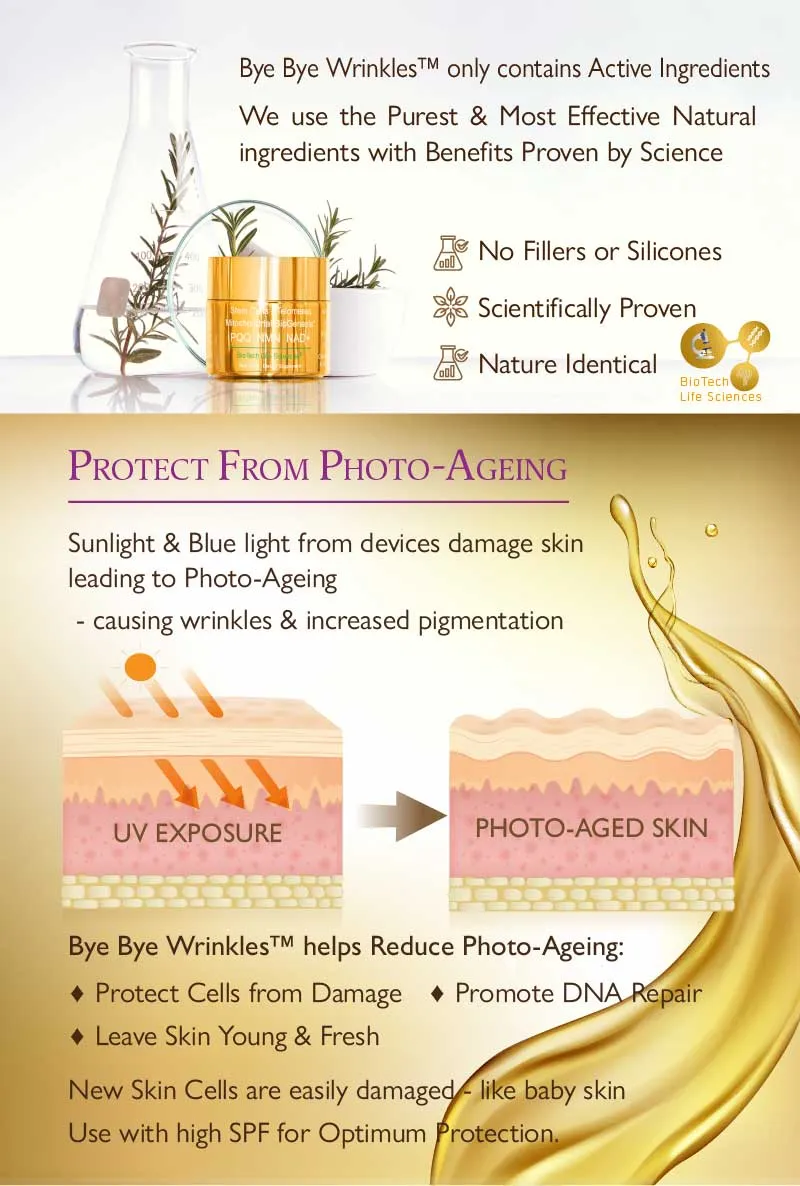 "Bye Bye Lines & Wrinkles" DAY - Face & Skin Rejuvenation - Increase Collagen, Minimise Pores, NAD  NMN Vitamin C   Niacinamide