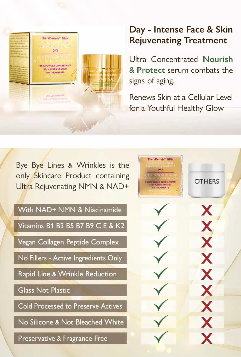 "Bye Bye Lines & Wrinkles" DAY - Face & Skin Rejuvenation - Increase Collagen, Minimise Pores, NAD  NMN Vitamin C   Niacinamide