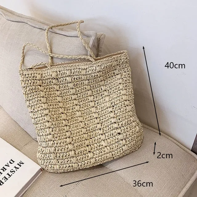 Realaiot Summer Large Capacity Straw Woven Shoulder Bag Hollow Design Beach Bags Travel Casual Lady Shopping Totes Fashion Clutch Handbag