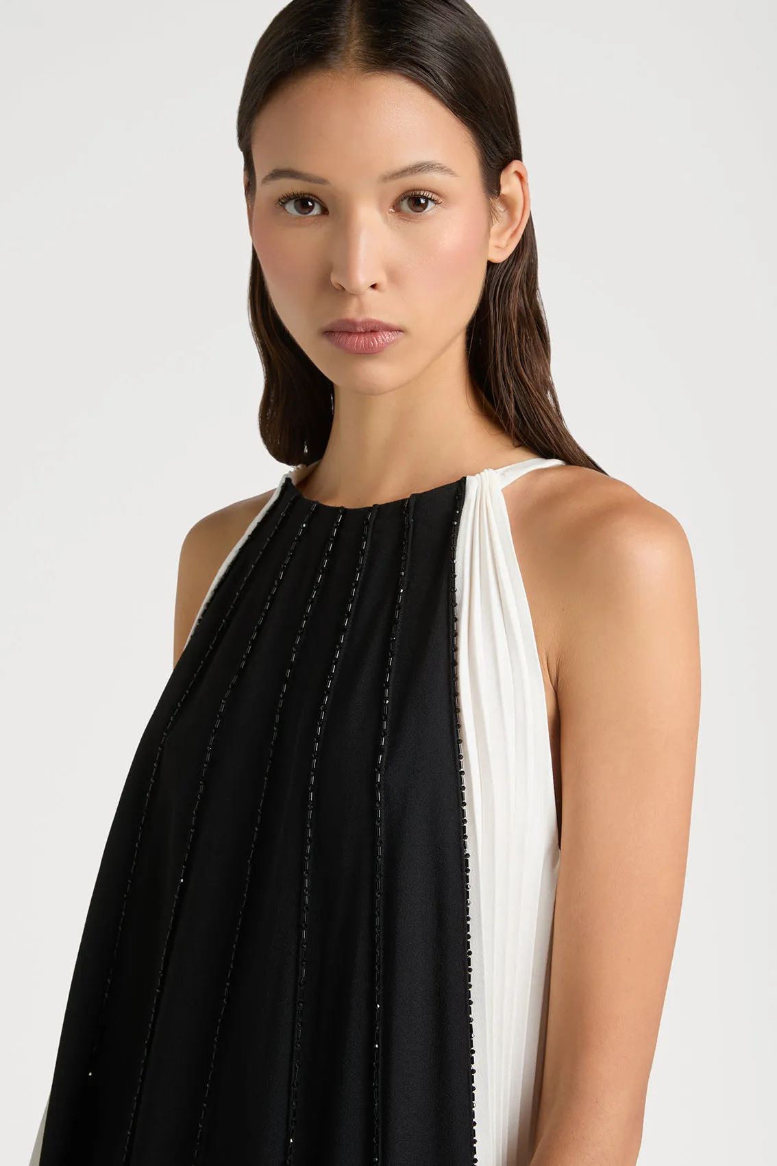 Refined Sophistication & Allure Black & White Contrast Gown