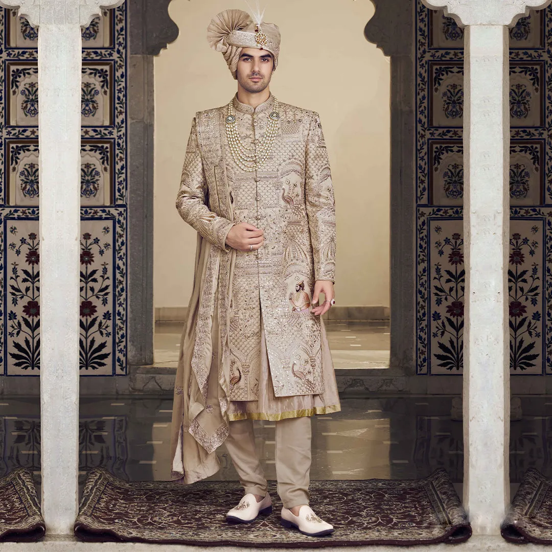 Refined Warm Beige Sherwani