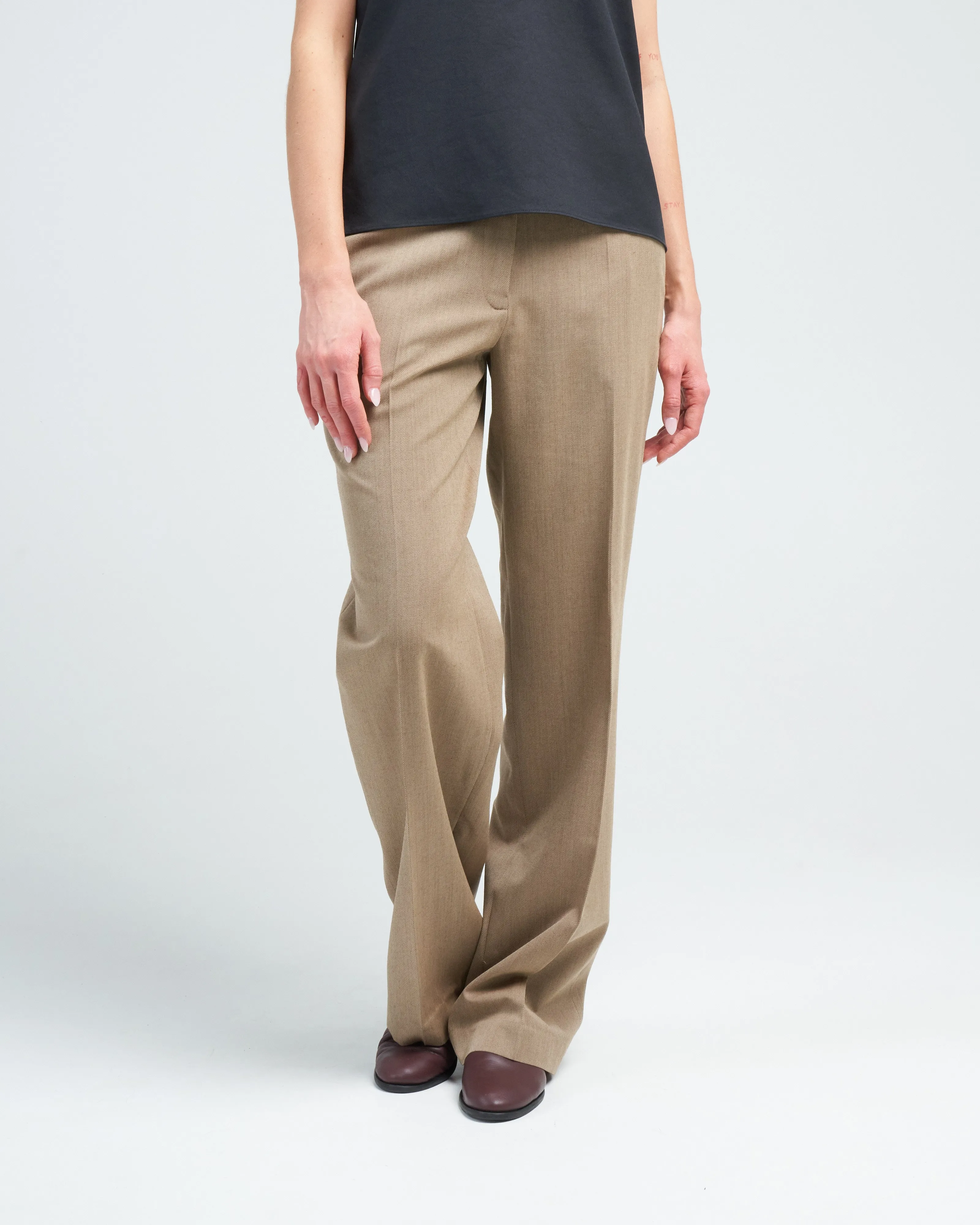 refined wool tricotine suiting rodney straight leg - dark tan