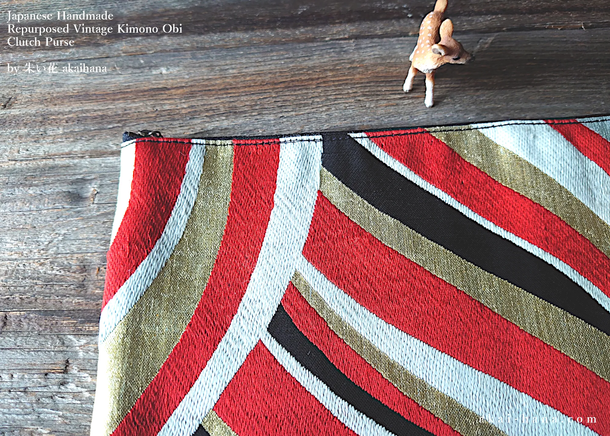 Repurposed Vintage Kimono Obi Clutch, Japanese Handmade z30c0001